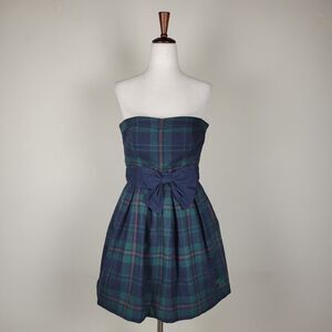 Abercrombie & Fitch Dress Womens Green Blue Plaid Wool Blend Strapless Preppy
